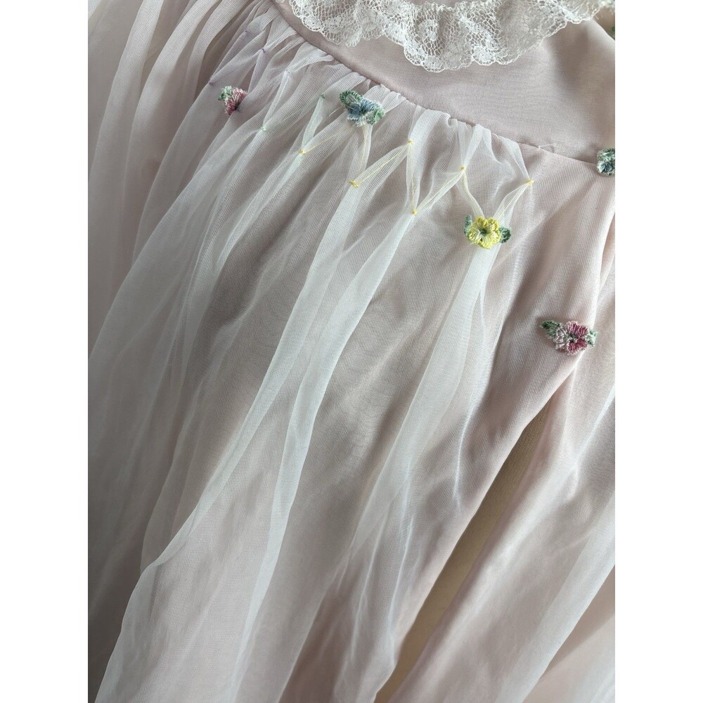 Vintage 60s Dainty Chiffon Bed Jacket Flower Pink pastel Cottage Soft Girl MCM M - Picture 16 of 16
